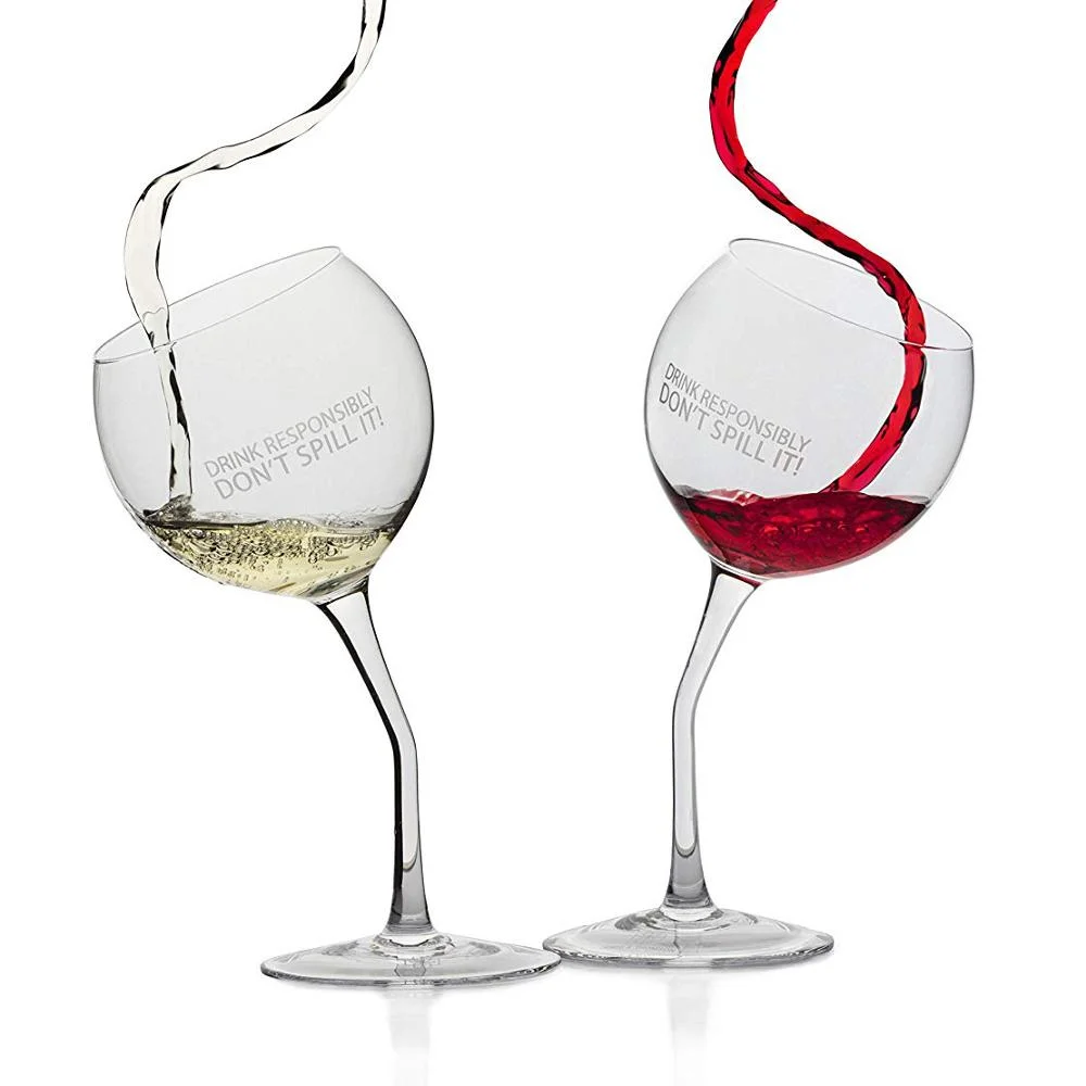 Handmade Modern Round Crystal Crooked Twist Bent Curved Stem Wine Glass  300ml Party