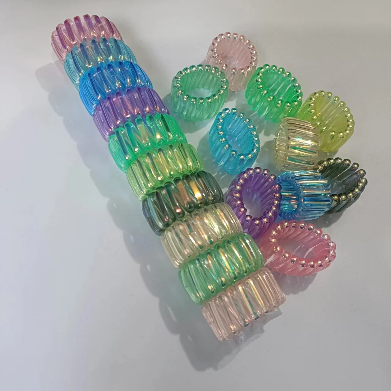 Arrival Quality Thick Wide clear Bulk Elastic Hair Holder Telephone Wire Spiraled Cable Loop Ring Rope Line Cord Band Phone