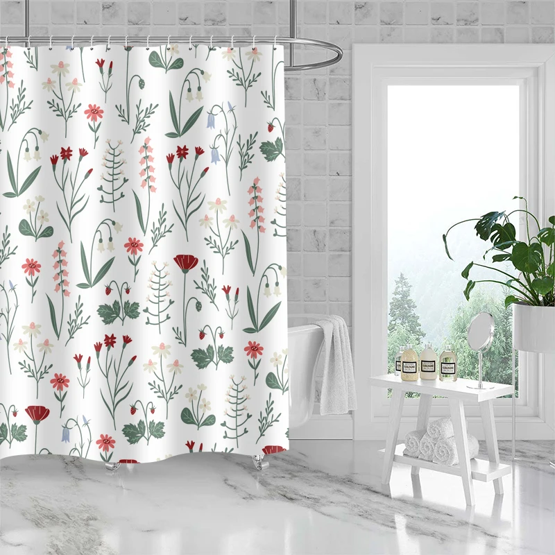 2024 Hot Selling Home Decoration Small Flower Curtain Bathroom Partition Waterproof Shower
