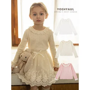 YOEHYAUL LC0135 2026 Child Lace Slim Fit Bottoming Shirt for Kids Sweet Soft Comfortable Top Kids Blouse for Baby Girls