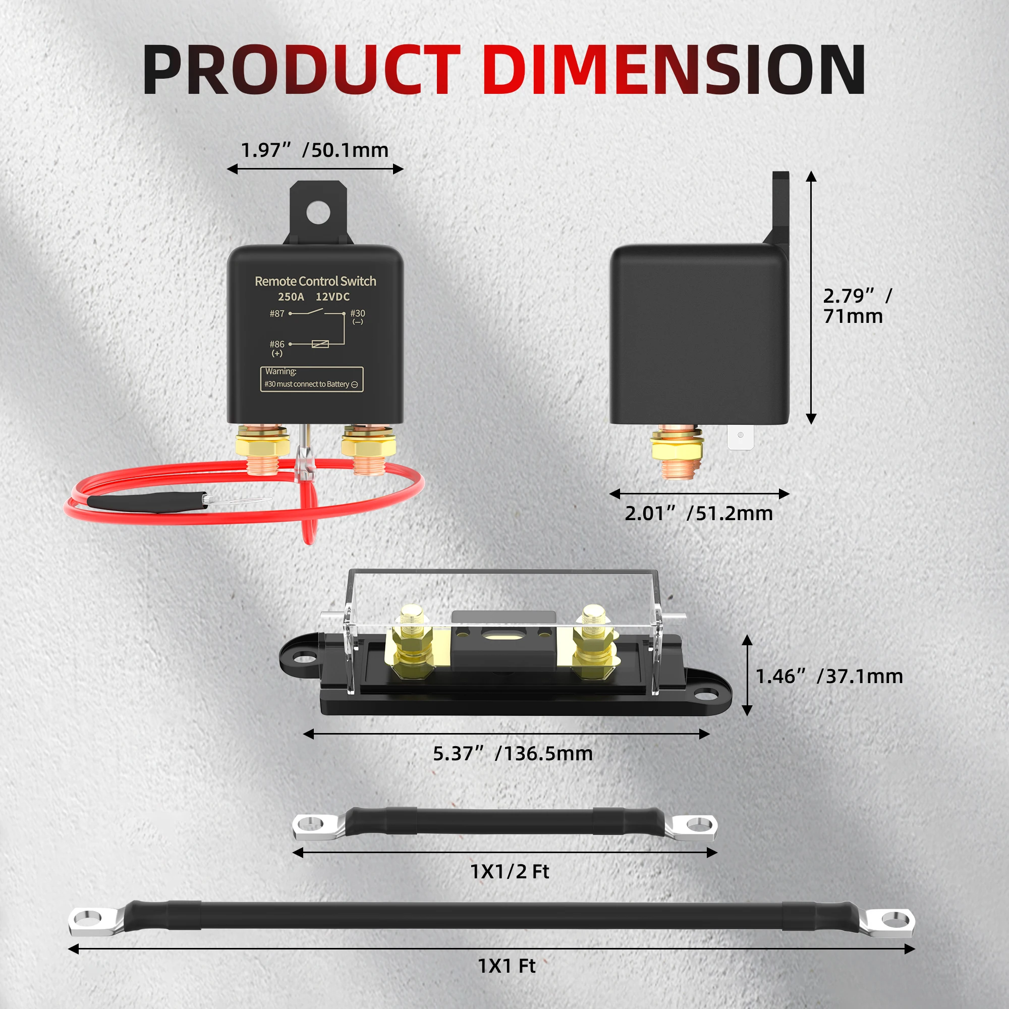 250A Remote Battery Disconnect Switch 12V Wireless Remote Control Switch Car Battery Cut Off Switch Remote Control
