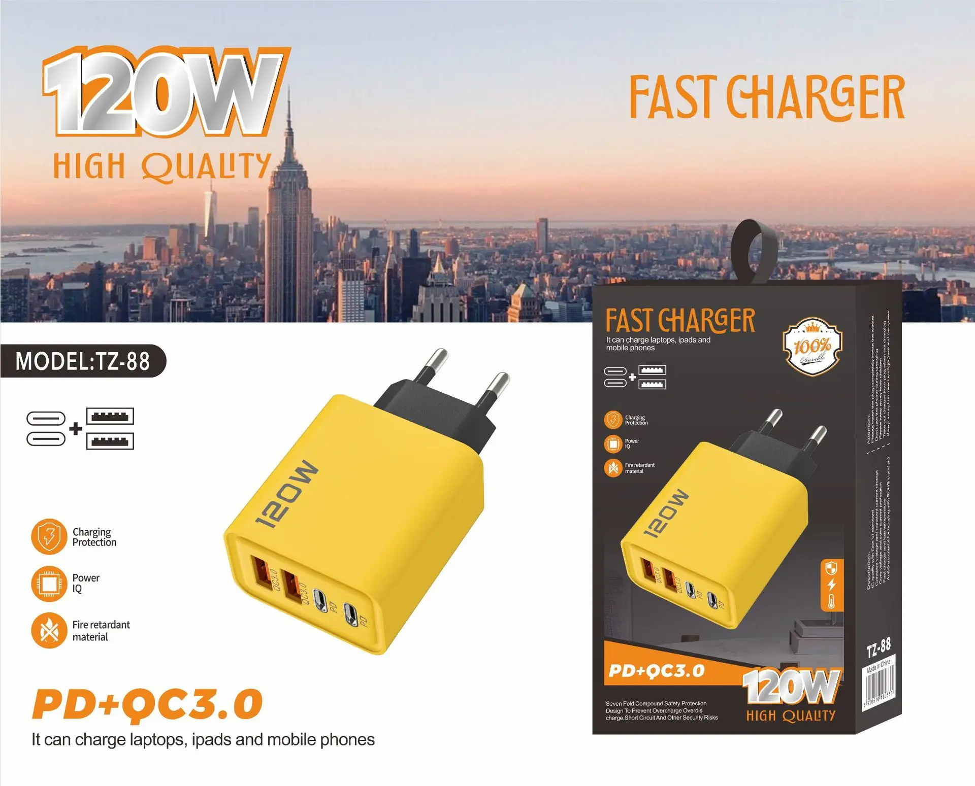 35W GaN PD Fast Charger Dual Port USB Type C USB EU Wall Charger CE Certified Smartphone Tablet Laptop Camera Earphone Multi