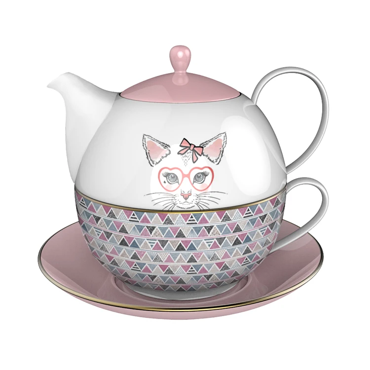Fashion Ceramic Tea for One Set Tea Pot with Tea Cup and Saucer