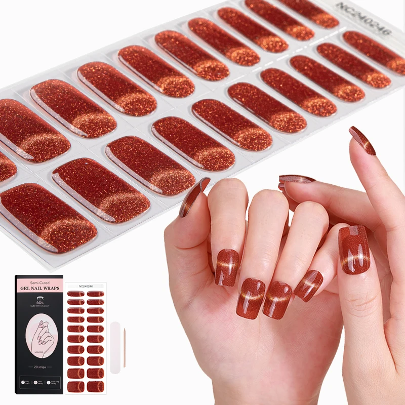 Hohe Qualität Französischer Stil Lächelnde Katzenaugen Halbgehärtete UV-Lack-Gel-Nagelstreifen Mit UV-Lampe zum Verhärten