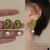 13-Green pearl rose ear clips