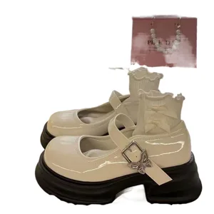 Fashionable Women's Korean Style Lolita School Style Mary Jane Shoes Solid Color All-Season Slip-On with Thin Heels for Summer