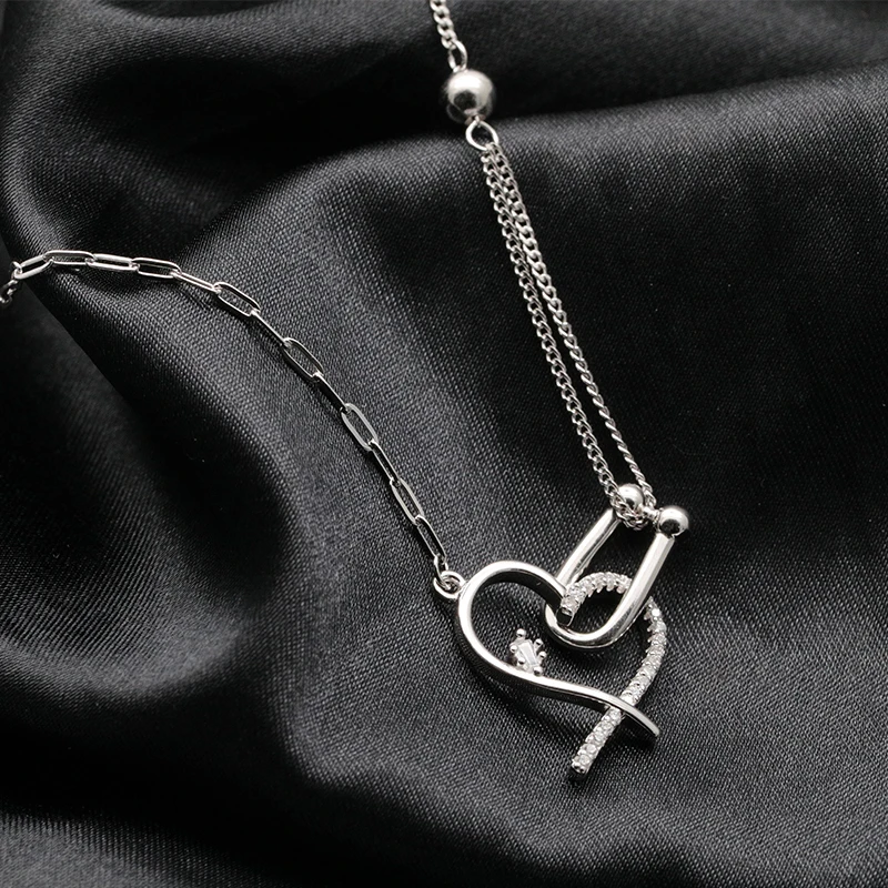 Zircon Heart Horseshoe Necklace - 925 Sterling Silver