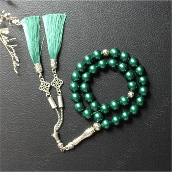 Green Pearl 10mm Exquisite Muslim Tasbih 100% Handmade Rosary Prayer Beads 33 Tespih Tasbeeh Arabic Fashion Tassel Islam Misbaha