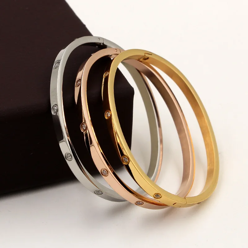 Luxury on Slim Thin Button Gold Plated Metal 50mm 15cm Women with Screwdriver Stainless Steel love Bangle Bracelet Screw