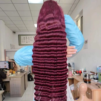 Amara high quality preplucked burgundy deep wave wig wholesale 13*4 burgundy frontal wig wine color human hair in qingdao stock