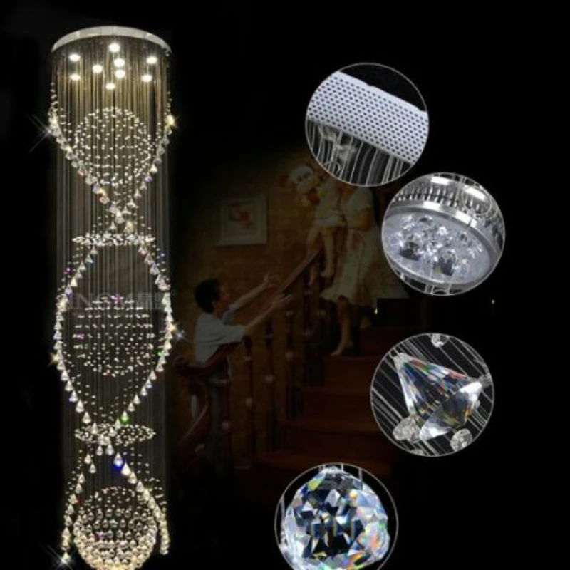 Double Helix Crystal Chandelier Cross Spiral Pendant Lamp for Living Room Hotel Hallway Foyer Entry Way Ceiling Light