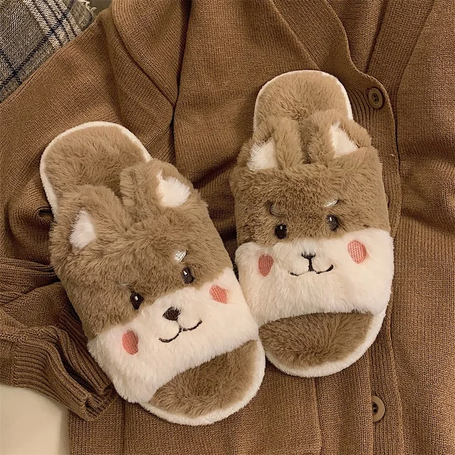 Zapatillas bonitas de animales para mujer y niña, pantuflas Kawaii mullidas  de invierno, pantuflas de Casa de vaca y leche de dibujos animados,