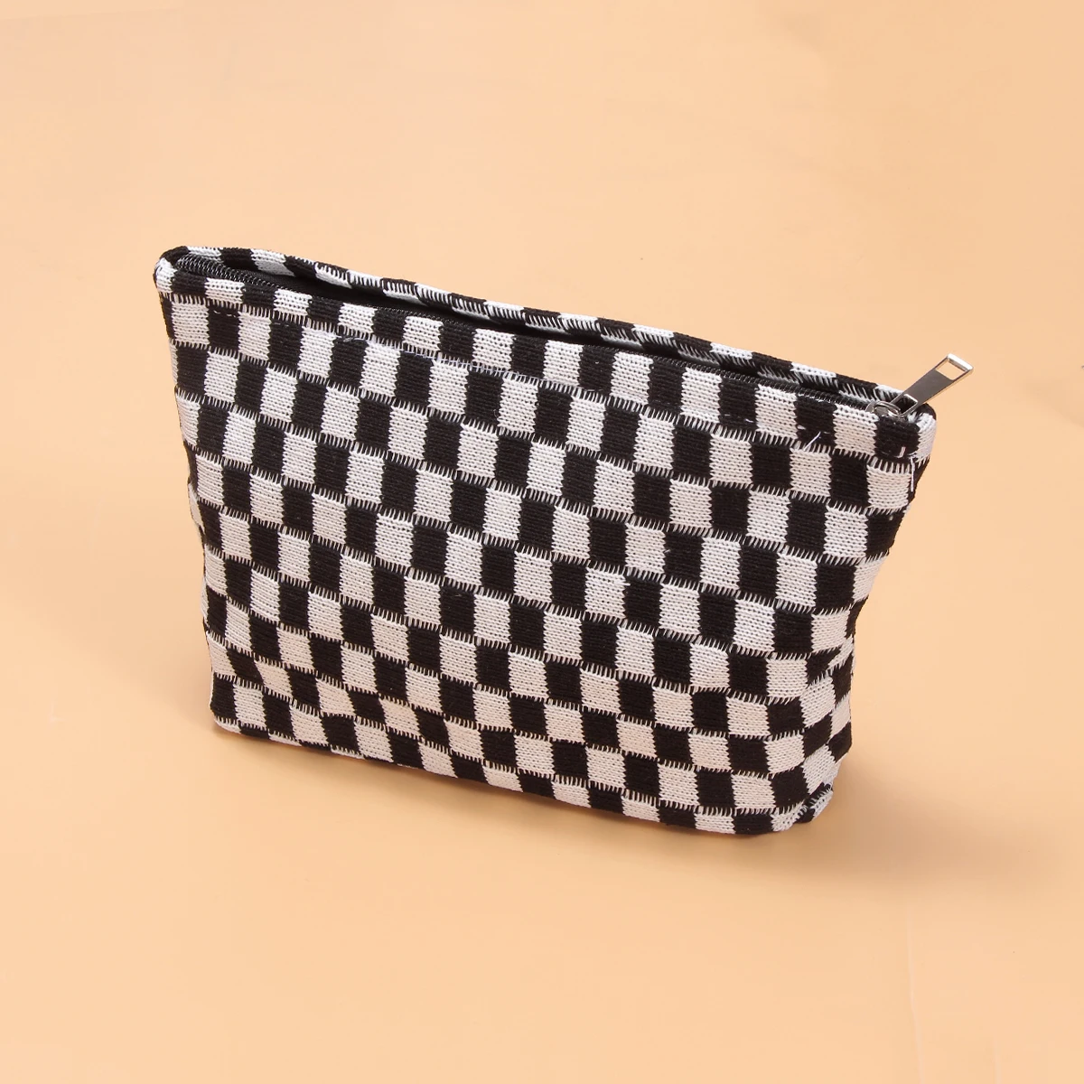 Knitted Checker Makeup Pouch With Zipper Makeup Brushes Storage Bag ...