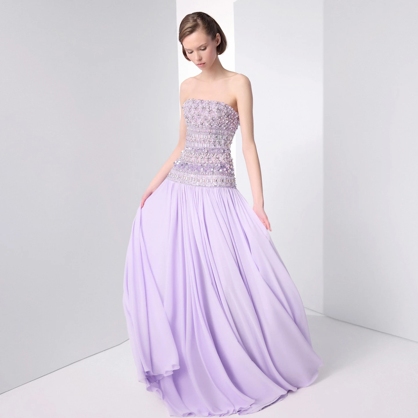 Sharon Said SS539 Strapless Lilac Beaded Bodice Evening Dress