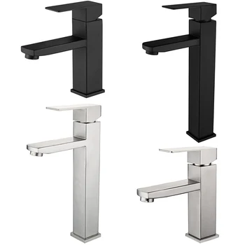 Bath Room Black Square Sink Faucet With Hot And Cold Water Mode Single Handle Type Basin Mixer Tap