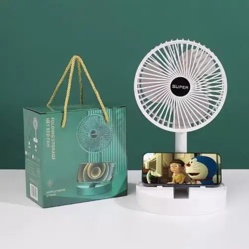 Ventilatore Telescopico Pieghevole Senza Fili - Portatile Ricaricabile USB 5W, Bianco - 2