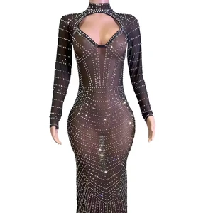 Taylor Summer Natural Waist Multicolor Diamond Zipper Evening Party Ball Dress Long Sleeve Sequined Decoration