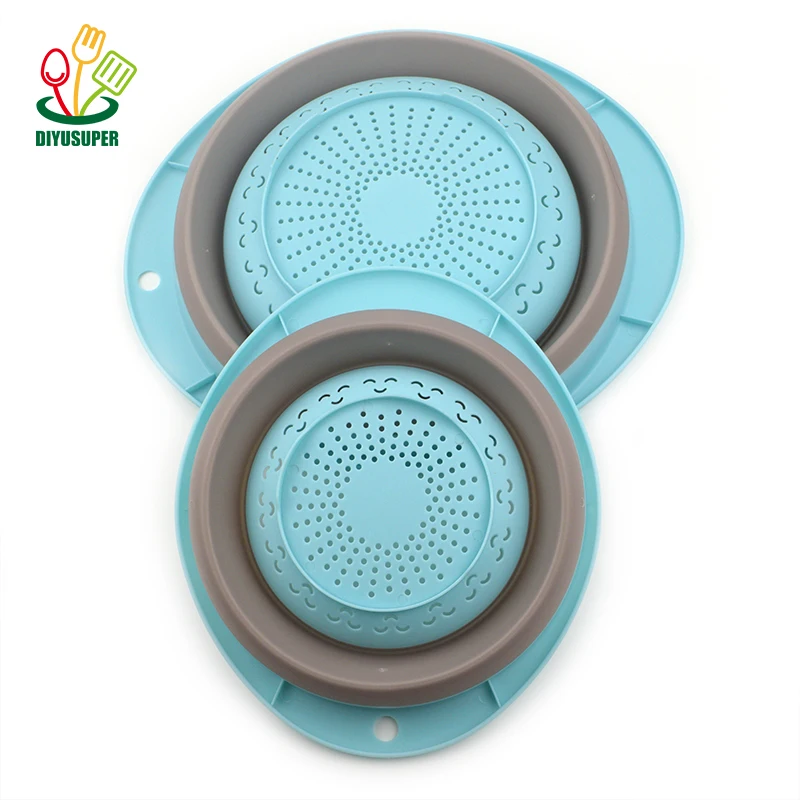 
 2021 оптовая продажа, пластиковый складной дуршлаг, 2 набора, кухонный складной силиконовый дуршлаг  