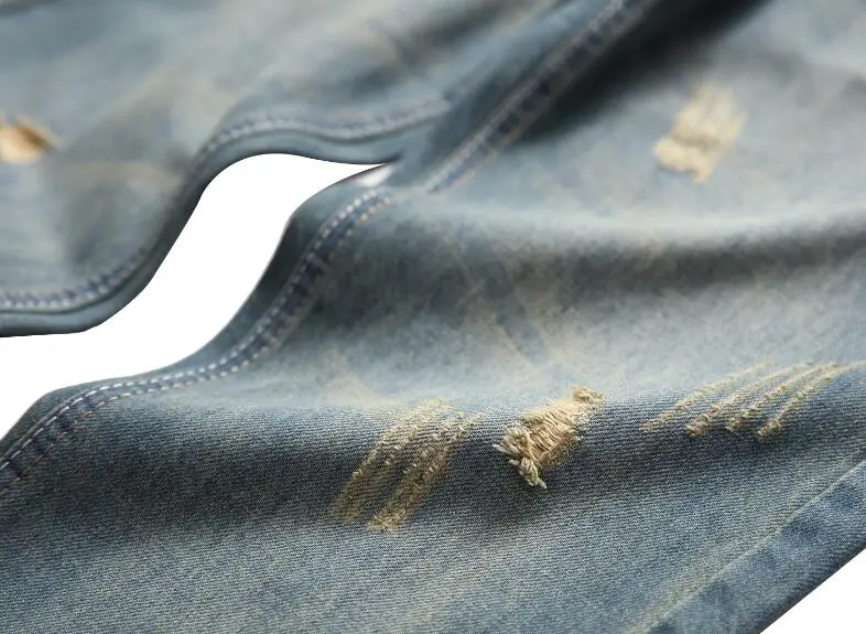 Retro Hole Ripped Distressed Jeans for Men Straight Washed Hip Hop Denim Trousers Casual Male Stacked Jean Pants
