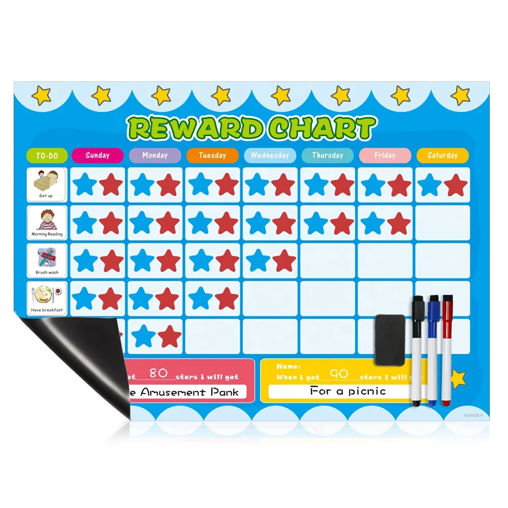 Best Selling Custom PET Material Kids Whiteboard Dry Erase Magnets To-Do List Children's Reward Chart with Features