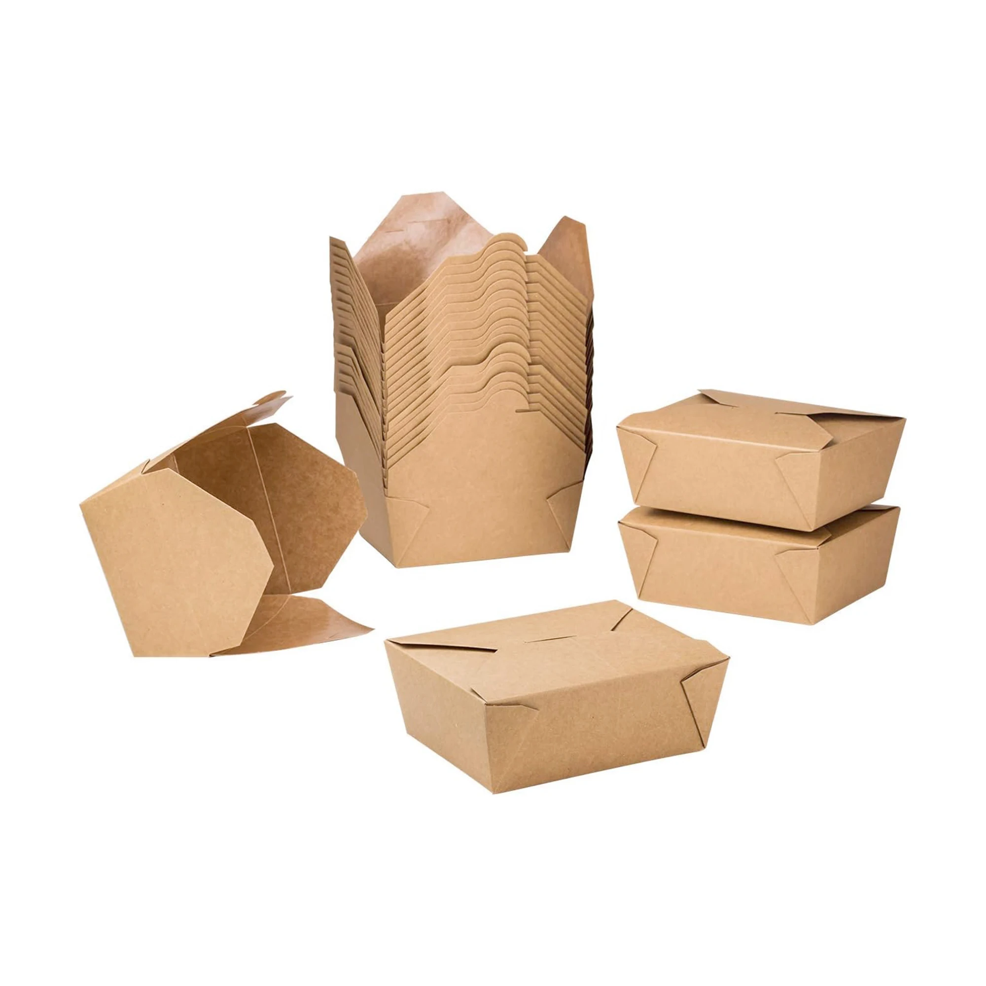 Eco-Friendly Biodegradable Customized Size Food Grade Kraft Paper Takeaway Box Four-Color Offset for Fast Food Beverage Delivery