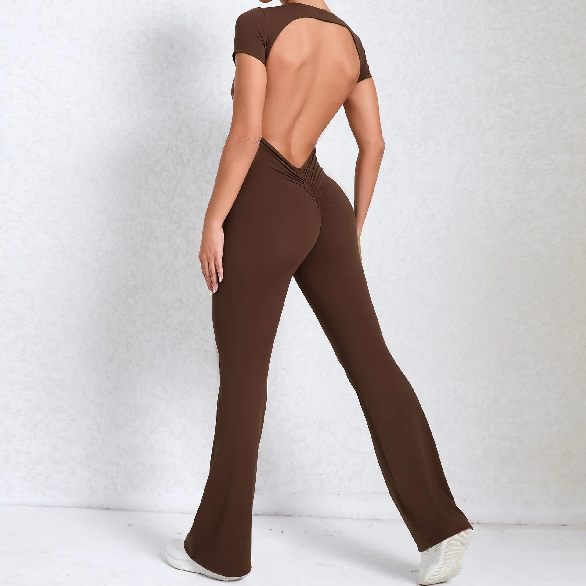 Ladies Breathable Yoga Leggings Bodysuit with flared trousers One Piece Jumpsuit Sport Workout  yoga sets for Woman Activewear factory