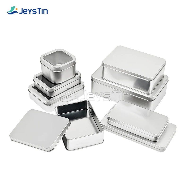 Custom Trending Rectangular Tin Storage Box Emboss Silver Tinplate Gift Metal Box for Chewing Gum Candy Mint Jewelry Electronics