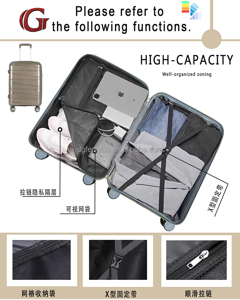High Quality Pure PP Hard Luggage Plastic Shell Suitcase