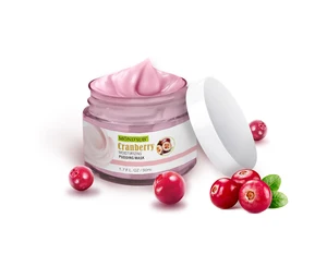 Private Label Water Clay Pudding Texture Cranberry Face Mask Vitamin E Hyaluronic Acid Sleep Mask Tired Dull Skin Mud Mask
