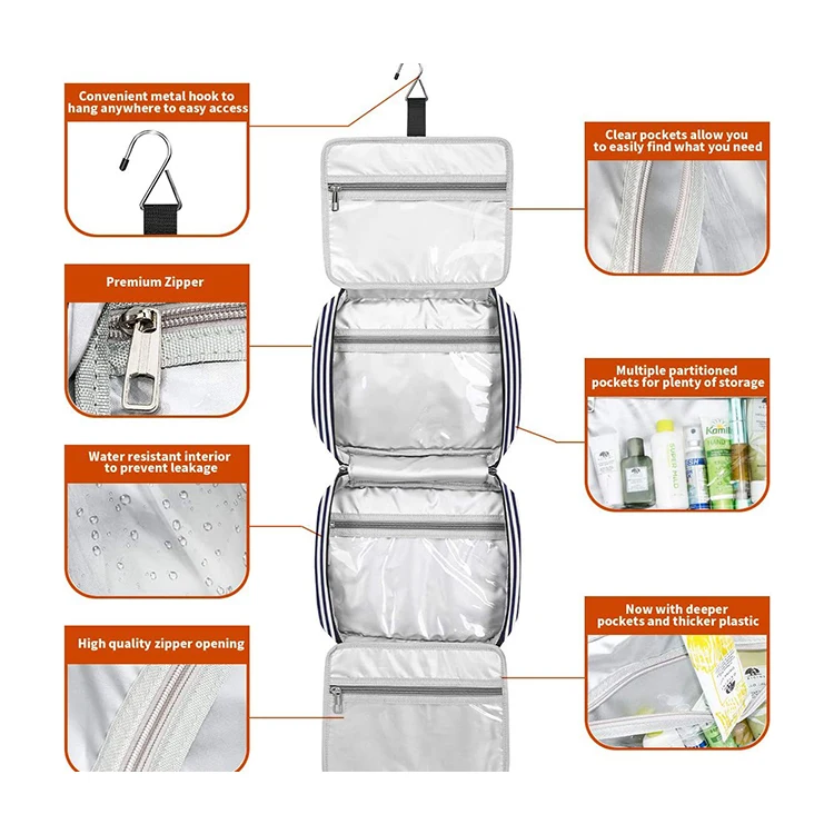 Multi Functional Makeup Organizer Bag  Folding Toiletry Cosmetic Bag With Hanging Hook