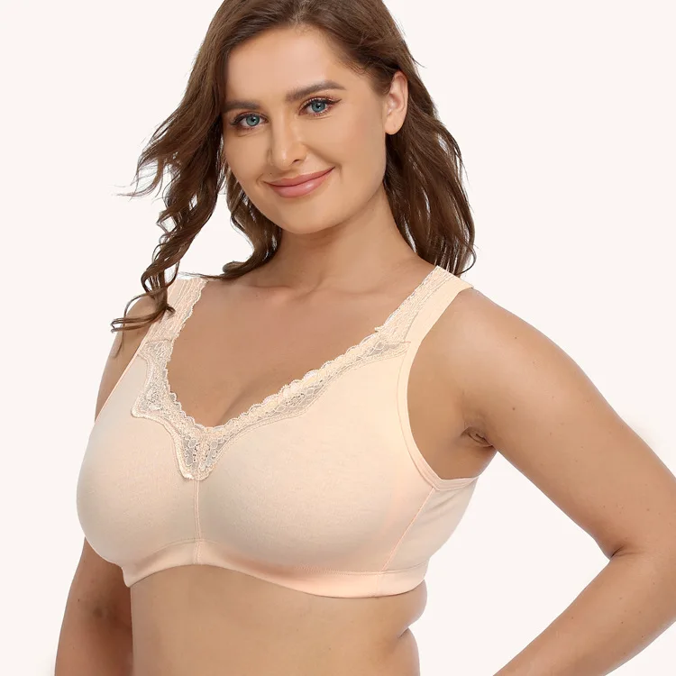 Comfortable Soft Non Padded Wireless Breathable Gentle Wide Shoulder Strap Elastic Lace Cupless Push up Bra for Women