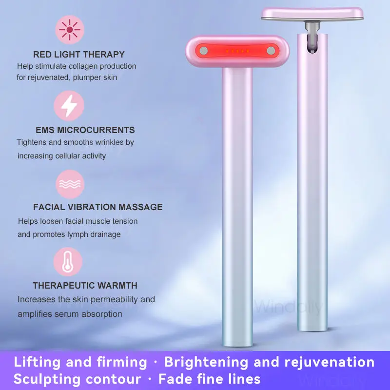 360 Degree Rotation 4-in-1 Ems Vibration Skin Care Wand Red Light ...