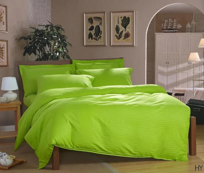 100% Cotton White Stripe Satin Bedding Set King Size Bedsheets Bedding Set for Hotel Woven 40 Disposable Solid Grade a QJ Sateen