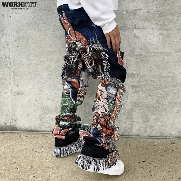 Custom Baggy Loose Fit Cargo Flare Sweat Stacked Men Woven Blanket