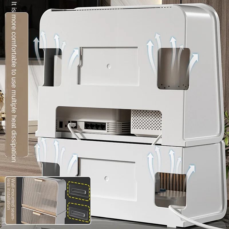 2023 New Style Desktop Socket Storage Plastic Wire TV Set Top Box Wall Hanging Rack Wifi Wireless Router Storage Box