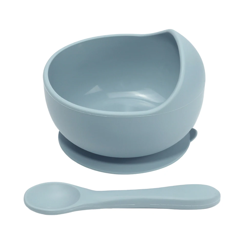 Оптовая продажа силиконовая миска с ложкой для детского питания ручной работы