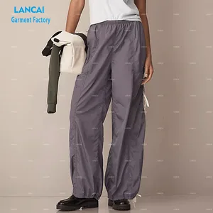 Custom Logo New Design Nylon Fabric Adjustable Bottom Women Pant Loose Decoration Side Casual Pant for Women