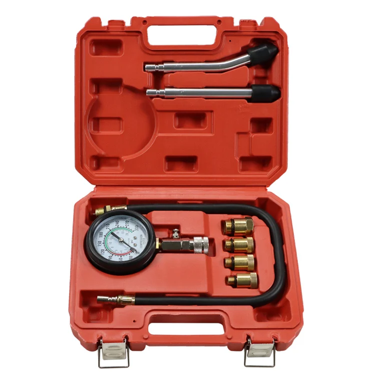 AUTOTOP 8pcs Petrol Engine Gas Compression Tester Tool Kit Cylinder Pressure Gauge for Vehicle Use