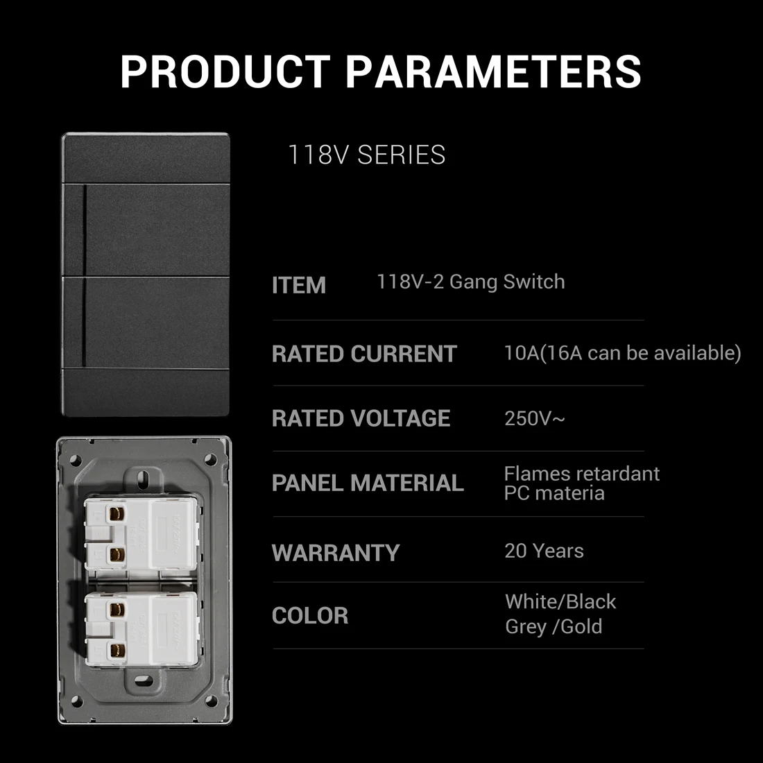 118 Type US Mexico 2 Gang 1/2 Way Wall Light Switch Brazil Korea PC Panel on OFF Push Button Power Rocker Switch