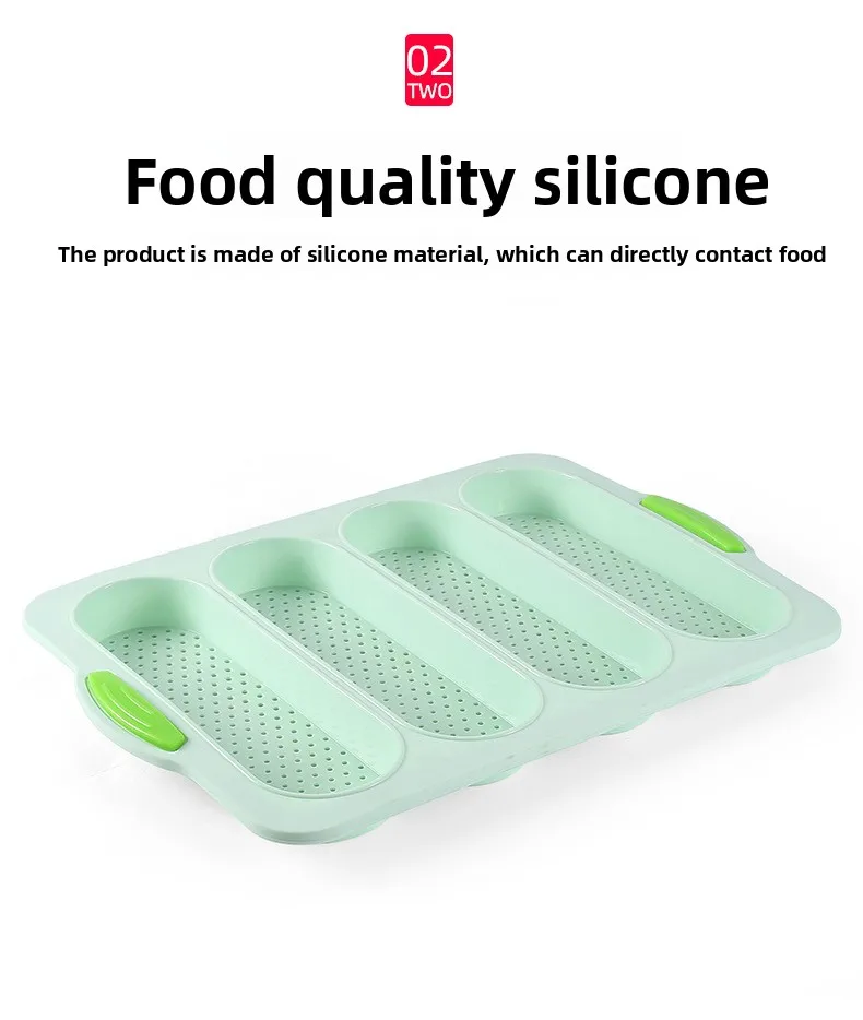 Silicone 4-Slot Baguette Cake Mold Non-Stick Rectangle Baking Pan for French Bread DIY Oven Tool factory
