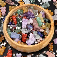 10*18mm Natural Gemstone Crystal Agate Bear Pendant Charms Mini Bear Carved  Pendant For Necklace Jewelry Making