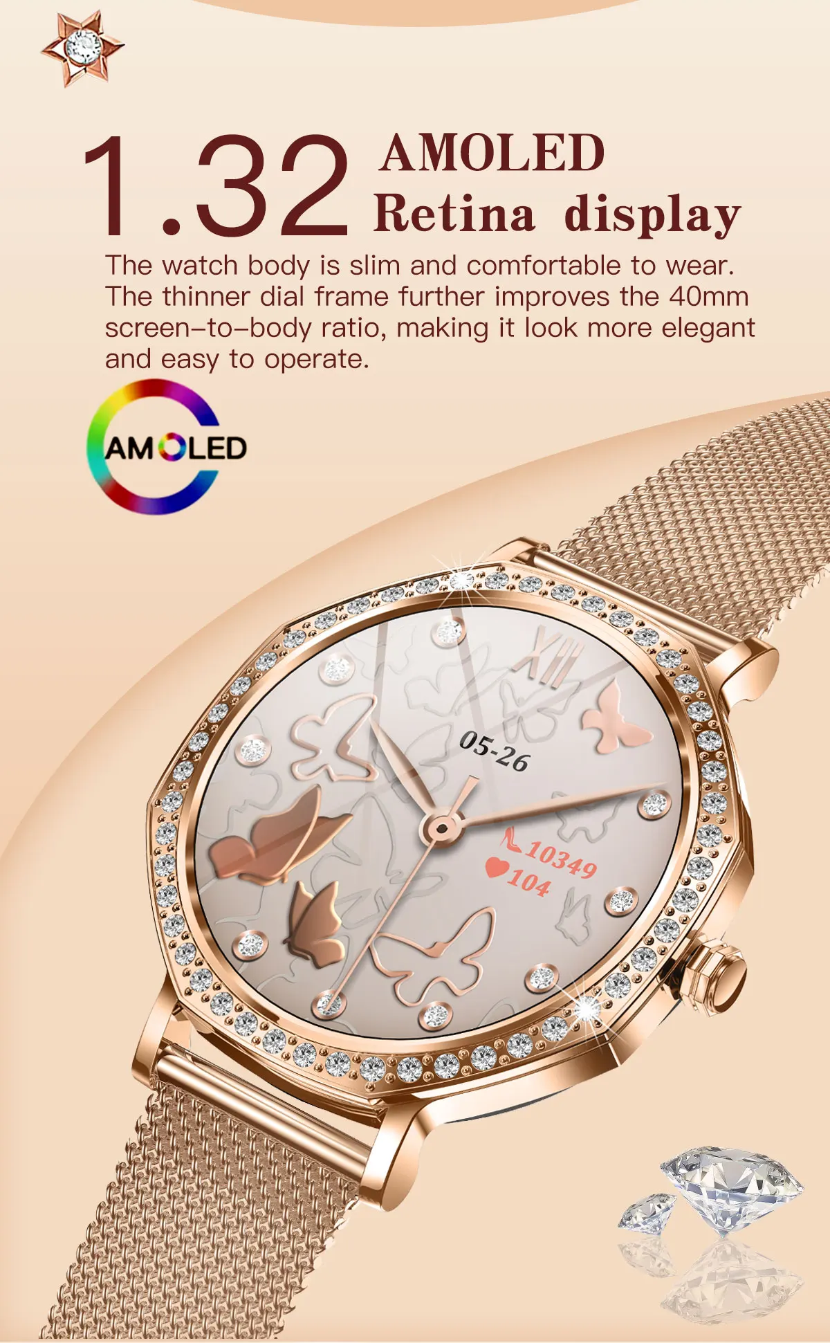 product ultra thin women smart watch heart rate recording fitness exercise modes gps tracking support ai voice blood oxygen monitoring-5