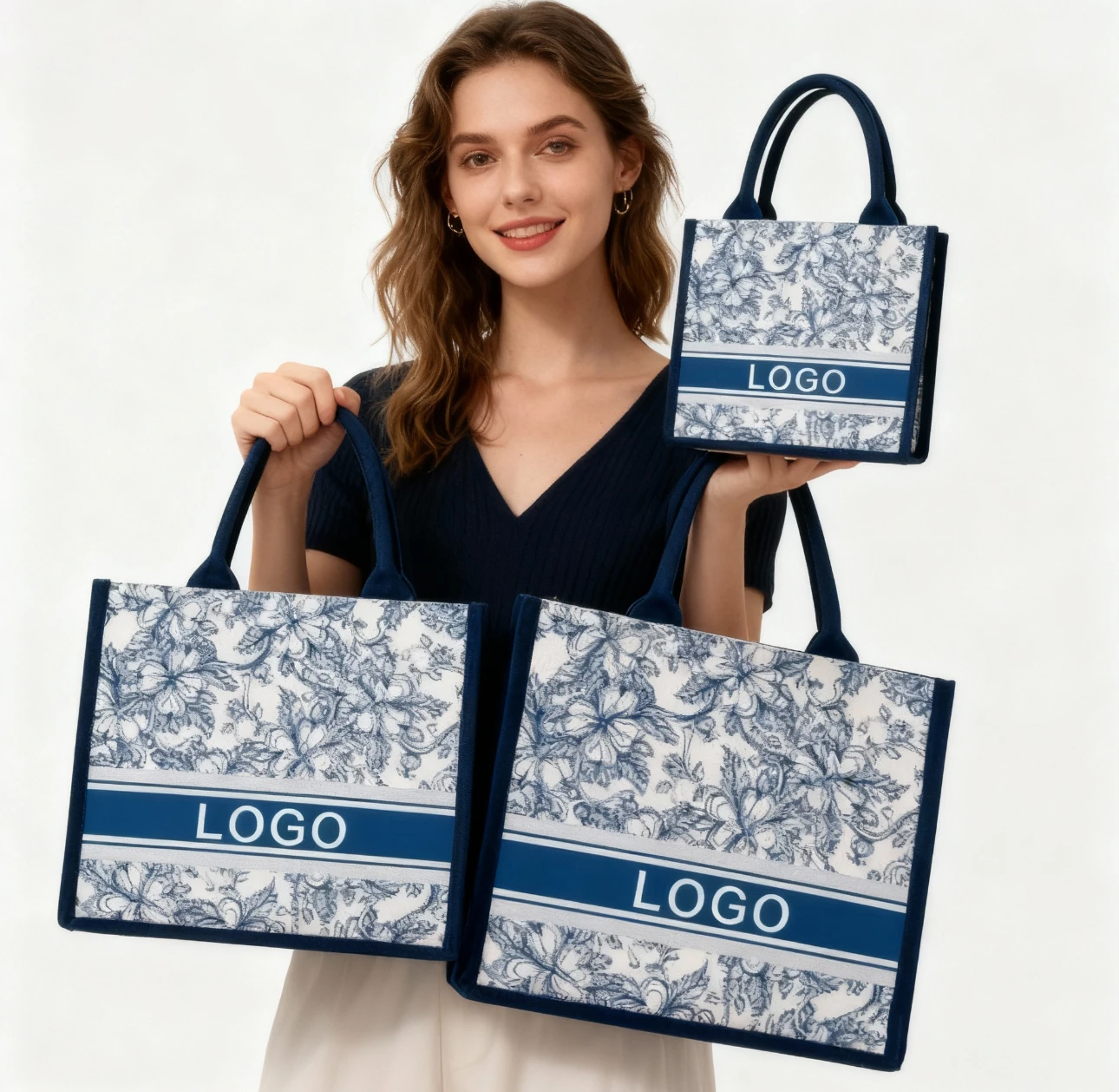 Wholesale Custom Printed Large Eco-Friendly Burlap Jute Canvas Shopping Tote Bag Colorful Silk Scarf Paired Daily Advertising