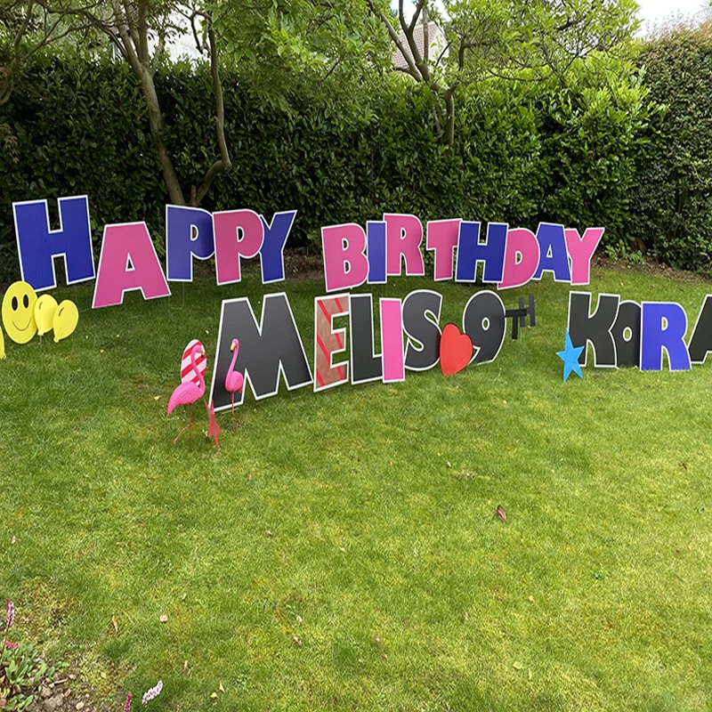 24" Tall Outdoor Waterproof Corrugated Lawn Sign Yard Sign Happy