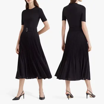 New Promotion 100% Full Test Manufacturer China Touch Feeling High Quality Casual Fashion Black Split Pleat Skirt