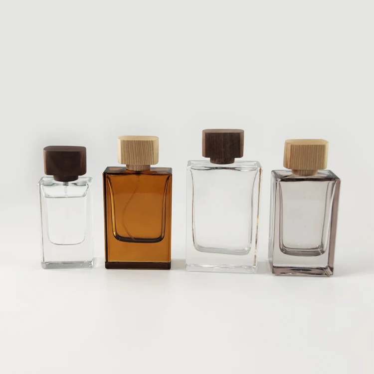 30ml 50ml 70ml 80ml 100ml Simple Modern Style Round square Rectangular Cologne Perfume Bottle with Wooden Cover