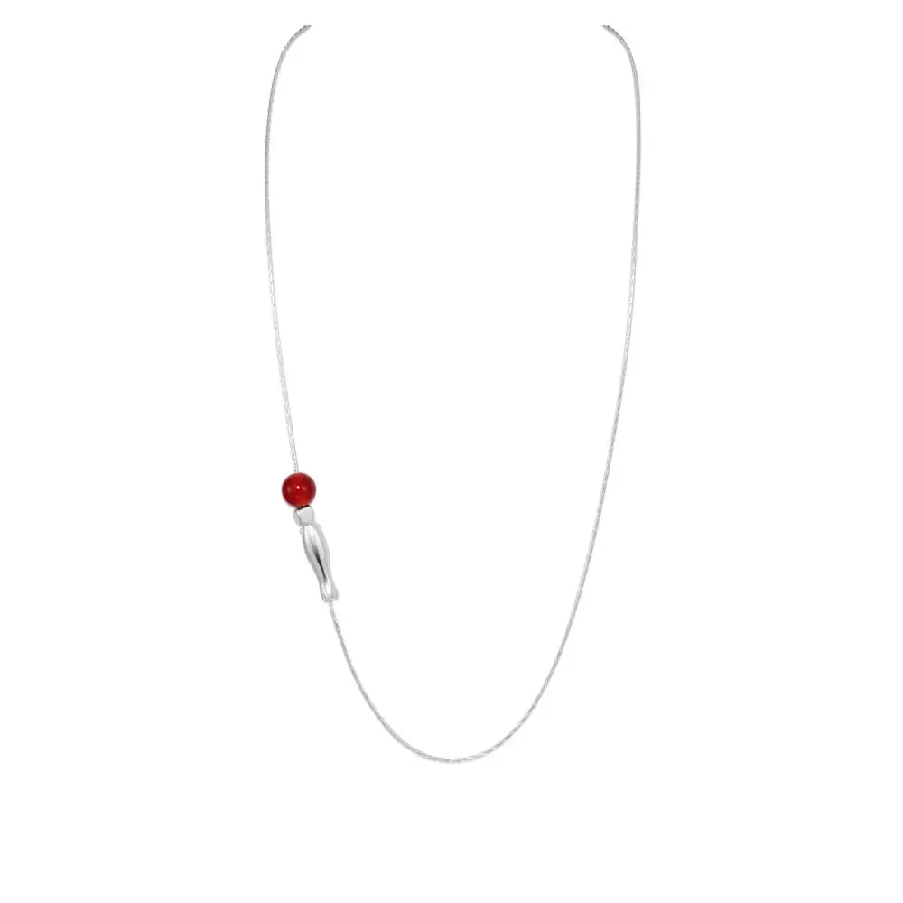 KAKODIY Thin Simple 925 Sterling Silver Chain Natural Red Stone Pendant Necklace for Women detail 2