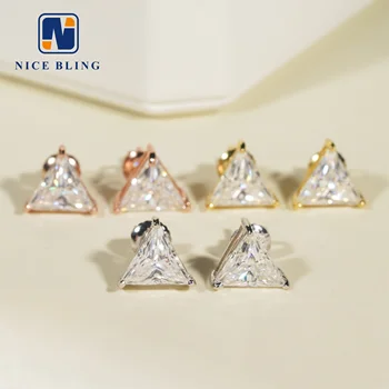 Trendy Hip Hop Jewelry Earrings S925 Silver Rose/Gold Plated Triangle Moissanite Diamond Ear Studs For Women and Men