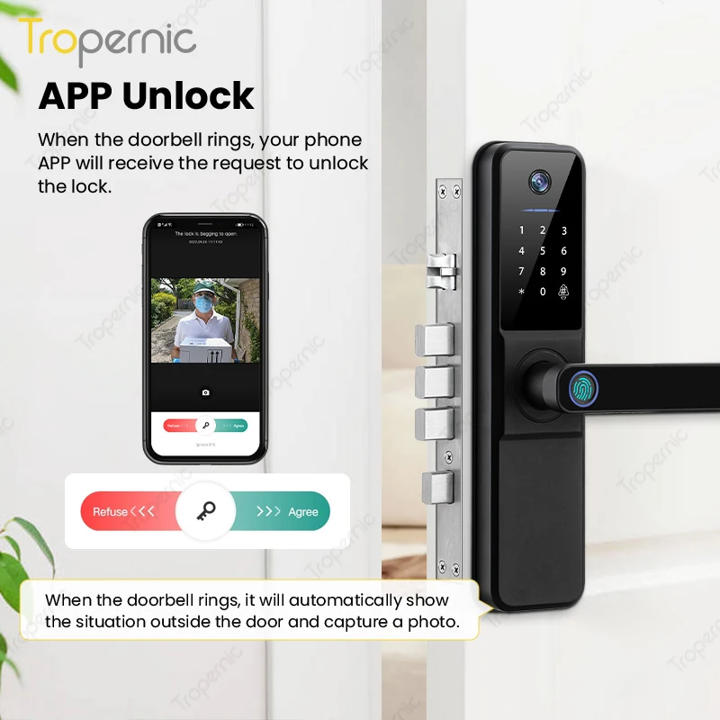 Tropernic Wholesale Price Digital Code Smart App Fingerprint Tuya Smart Camera Door Lock