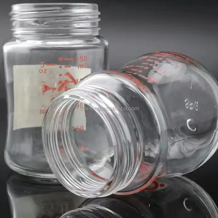 Shanghai Linlang Wide Neck Safe Toughened Glass Baby Bottle Anti-shock Baby Feeding Bottle Glass Baby Bottles